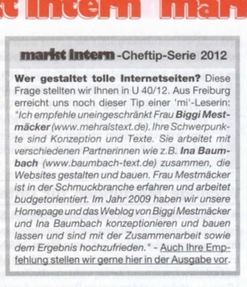 empfehlung in markt intern