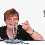 Biggi isst Textspaghetti mit Buchstabensauce